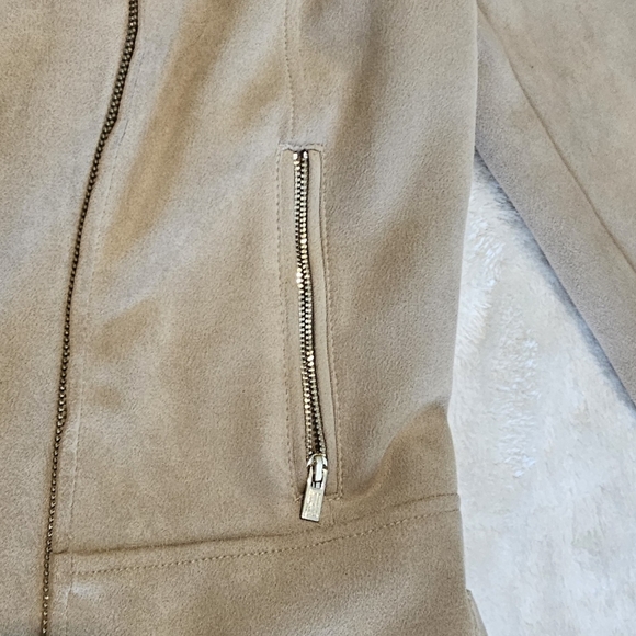 NEW Tommy Hilfiger Leather Suede Beige Biker Jacket Size XS Neutral Moto Luxury - Picture 8 of 9